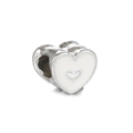 Macro shot of silver alloy heart bead with white enamel for DIY bracelet making - White K White