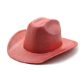 Sparkling red sequin cowboy hat for party costumes with wide curved brim and glitter finish - M(56-58cm) / Watermelon red