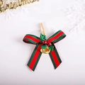 Christmas striped bow decoration with red berries and golden bells for cake topper - 1.5cm Red Green Striped Ribbon Bow