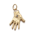 Golden Hamsa hand pendant with blue zircon eye and sparkling clear stone accents - Blue Eye Hamsa Hand Pendant