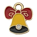 Enameled gold-plated Christmas bell pendant charm with red bow for DIY jewelry making - Bell B 13x12mm