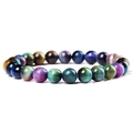 Grade 3A colorful tiger eye stone beaded bracelet with 10mm round natural silk texture beads - Royal Blue
