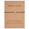 Handmade black woven wish bracelet featuring a golden star charm on kraft display card - Pentagram / Black