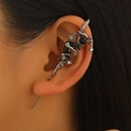 Gothic dragon and sword ear cuff wrap with sparkling rhinestones in gunmetal finish - Dragon Wrap Sword Ear Cuff (9499) / Gunmetal