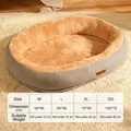 Oval plush pet bed in grey and brown for dogs and cats with size chart and weight guide - M / Light Gray (Plush)