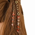 Golden spiral hair jewelry with natural red and orange stone pendants for braids - Orange Set