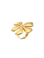 Detailed view of the 18k gold plated flower ring with smooth petals and adjustable band - Adjustable Open / Large 3D Floral Style