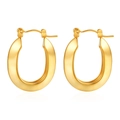 Dettaglio ravvicinato di orecchini a cerchio geometrici in oro lucido con finitura metallica - Linea Triangolare Oro 23mm Ovale (MS-637)