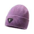 Berretto in maglia a coste viola da donna con toppa logo a triangolo nera in stile casual - Taglia unica / Viola
