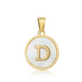 18k gold plated stainless steel round mother of pearl pendant with letter D charm - Letter D Style
