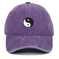 Detailed embroidery of black and white Tai Chi symbol on purple washed cotton baseball cap - One Size / Purple