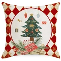 Funda de cojín navideña de lino con estampados festivos de árboles y regalos para hogar - 45cmx45cm / Estilo Árbol de Navidad y Regalos