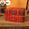 Extra large vintage red wooden storage box with antique bronze butterfly lock and rivets - Combination Lock / Extra Large / Red