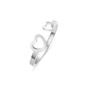 Minimalist silver double heart open ring with polished stainless steel finish for women - Sr21111303s / Adjustable Opening