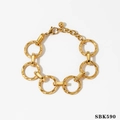 Elegant gold-plated stainless steel circular link bracelet with a polished finish - Gold Circle Link Bracelet (SBK590)