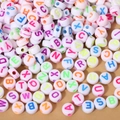 Colorful mixed acrylic alphabet beads with white base for DIY jewelry making - 4x7mm White With Fluorescent Letters (100pcs)
