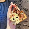 Cute beige Capybara camera keychain with glowing feature and bronze metal clasp - Capybara Cartoon Camera-Style C