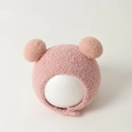 Pink fleece baby winter hat with cute ear flaps and double pompom bear ears design - Plush Pom-pom Hat / Pink