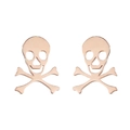 Close-up of gothic rose gold skull and crossbones studs with polished metallic finish - Hollow Skull (434) / Rose Gold