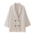 Beigefarbener, zweireihiger Blazer mit Plissee-Struktur und vertikalen Falten für Damen - XS / Oberteile / Beige