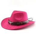 Fuchsia suede western cowboy hat featuring a leather band with silver bull head ornament - M(56-58cm) / Rose Red