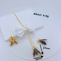 Set collana e orecchini ape dorata con zirconi blu in una confezione regalo - #2 Set Ape in Oro con Pietre Blu