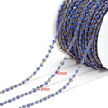 Golden link chain with blue 2mm and 3mm beads for DIY jewelry making on white spool - Blue Enamel 3mm Beads-Gold