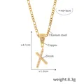 Gold-plated titanium steel X-letter pendant with pavé zircon on a Figaro chain - Letter X Style (RP009-X)