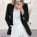 Women's slim fit black corduroy blazer jacket with single-breasted design and notched lapel - S / Tops / Black