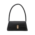 Elegant black leather baguette bag with a gold metal clasp and single handle in minimalist style - Black