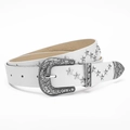 Witte punk riem met zilveren sterrenstuds en western bloemen gegraveerde gesp - 107cm*2.8cm / Wit