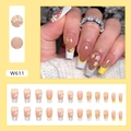 Lange ballerina kunstnagels met gele bloemenpatronen en glinsterende French tips - Eigeel Madeliefje Bloemen Lijm Stijl (W611)
