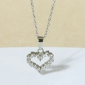 Silver heart necklace with sparkling zircon stones and delicate stainless steel chain - Silver N0082S