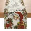 Vintage Christmas table runner with Santa Claus, holly berries and Merry Bright greeting - Vintage Santa Postcard Style (ZQ030-5)