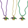 Three-piece Mardi Gras bead necklaces with colorful sequin jester hat pendants - Jester Hat Style Three-Color Necklace Set
