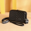 Mini black hardshell suitcase crossbody bag with V-shaped wave pattern and wide strap - V-Shape Pattern / V-Shape Black