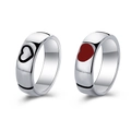 Minimalist silver couple ring set with black hollow and red solid heart patterns - Silver Couple Rings - Hollow Black Heart & Red Heart Style (55386)