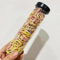 Colorful small hair ties for toddlers in a clear plastic tube with a black lid - Bamboo Joint Canned (300Pcs)