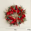 40cm pre-lit Christmas wreath with red berries, LED warm lights, and festive ribbons - Style B Red Wreath 40cm (With Lights)
