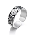 Vintage oxidized silver ring featuring a Tai Chi Yin Yang motif with adjustable open band - Tai Chi Wave Style (HZS2137-11)