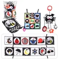 Black and white high contrast infant soft book set with owl pendant and visual cards - Early Education Sensory Toy Bagged Set