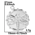 Detailed view of silver dragonfly pendant with dimension specs in millimeters and inches - Pendant Only / Steel