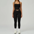 Ensemble de yoga noir avec haut court à col carré et legging taille haute croisé en V - Noir Premium (Haut+Legging)