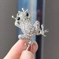 Charming silver frog brooch with shimmering rhinestones and black gem eyes accessory - Silver Base White Full Rhinestone Frog