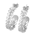 Silver hollow leaf C-shaped titanium steel earrings featuring a botanical wreath design - Steel (KE102243-KFC)