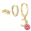S925 sterling silver star and moon stud earring set with gold plating and zircons - #3 Gold Set of 3 (Star & Moon)