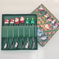 6-piece stainless steel Christmas cutlery set with silicone character handles in green gift box - Silver - Figure B Spoon & Fork 6pcs Xmas Green Box