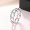 Detailed close-up of a silver chain-link ring with a polished metallic finish and shadow - US 7 / White Gold