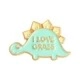 Green dinosaur enamel pin with yellow spikes and I LOVE GRASS text badge - Green Dinosaur-I LOVE GRASS