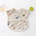 Waterproof baby feeding bib with cute beige dinosaur prints and crumb catcher pocket - Pu No-wash Abdomen - Dinosaur / One Size